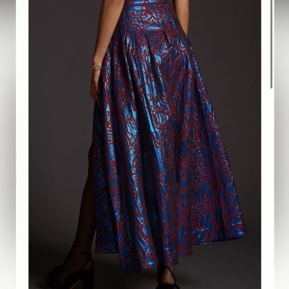 Anthropologie Maeve Pleated Shimmer Maxi Full Skirt Pleated Blue & Burgundy NEW - Picture 3 of 11